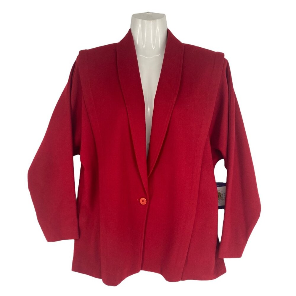 Vintage 80s Patty Woodard Red Blazer Coat With Dolman Sleeves & Button Front
